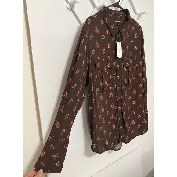 NWT Something Navy Woman's Top Brown Ganache Floral Long Sleeve Charnas Size 1 - Picture 3 of 12